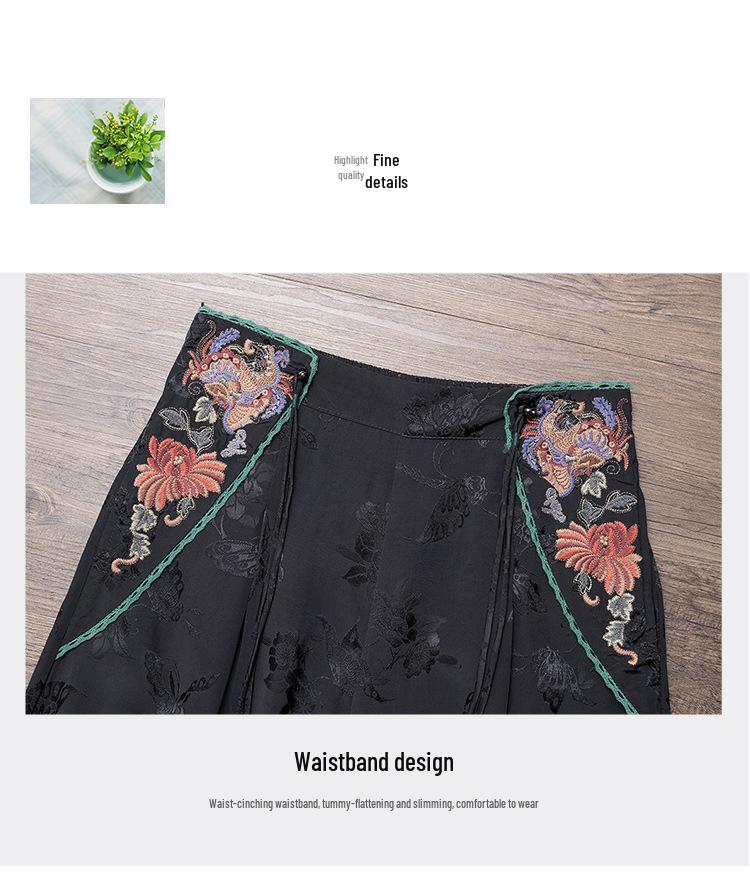 Women's Ethnic Style Embroidered Wide-Leg Pants - Casual Retro Long Trousers
