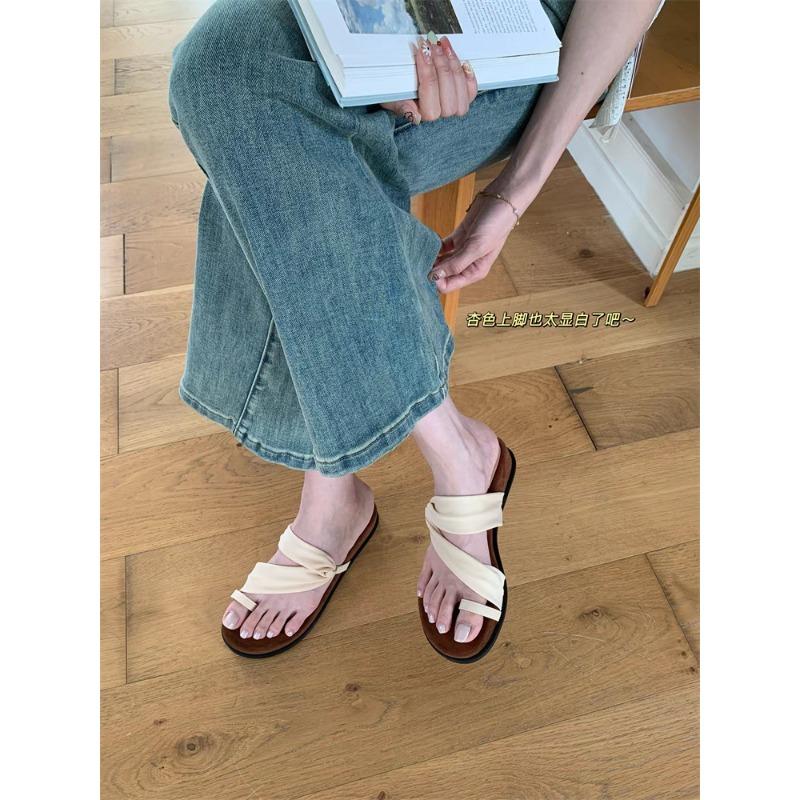 

Wedge heel set toe slippers women s summer new retro versatile temperament with skirt platform two wear sandals 40 абрикосовый