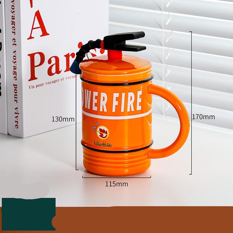 450ML Fire Shaped Extinguisher Ceramic Mug with Spoon Handle Lid Porcelain Coffee Tea Milk Cup Breakfast Water Gift for Fireman