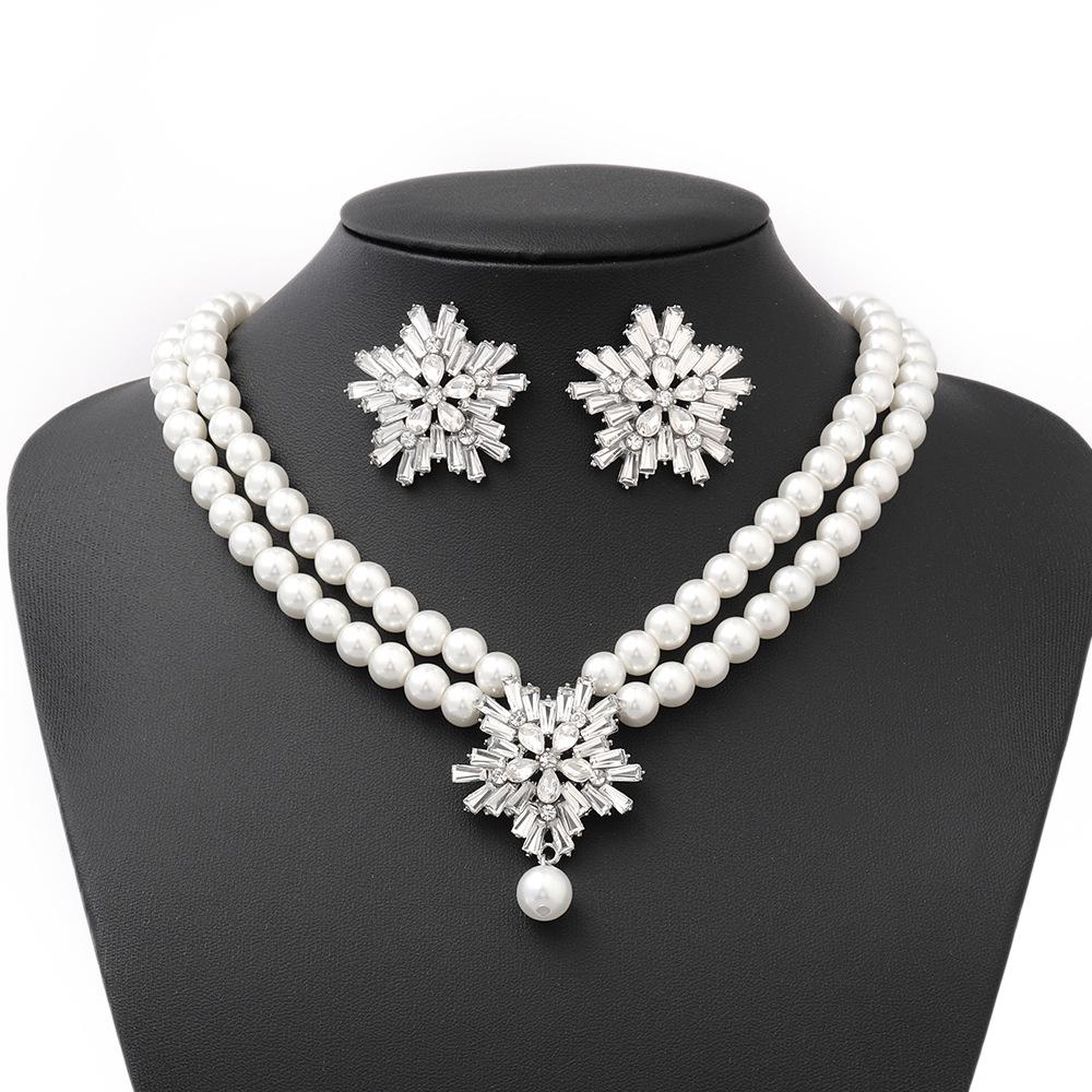 Elegant Snowflake Pearl Necklace and Earrings Set - Perfect for Weddings and Banquets