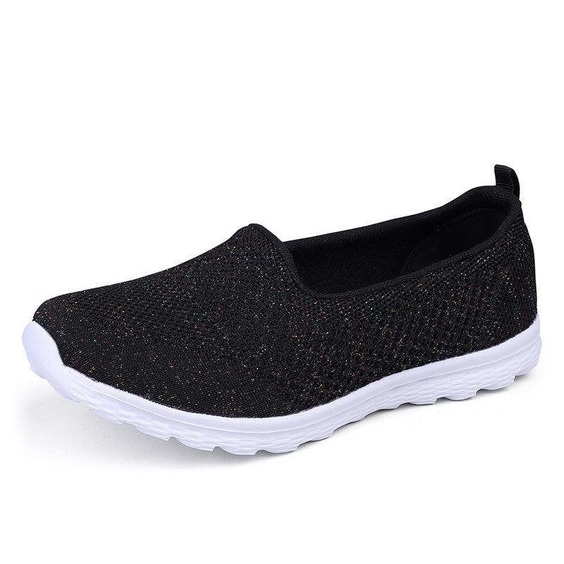 Women's Flying Weaving Shallow Mouth Women's Shoes Casual Breathable Flat Bottom Single Shoes Mesh Four Seasons Shoes Large Size Sleeve Lazy Shoes