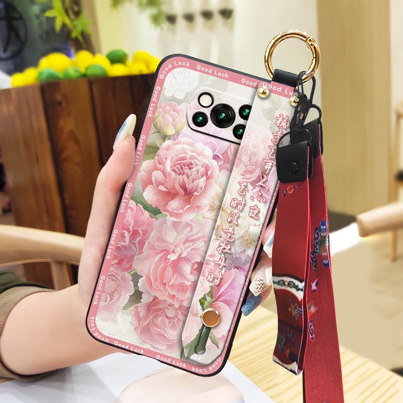 Lanyard Protective Phone Case For Xiaomi Poco X3 NFC/X3 Pro Wristband Back Cover Chinese Style Silicone Phone Holder