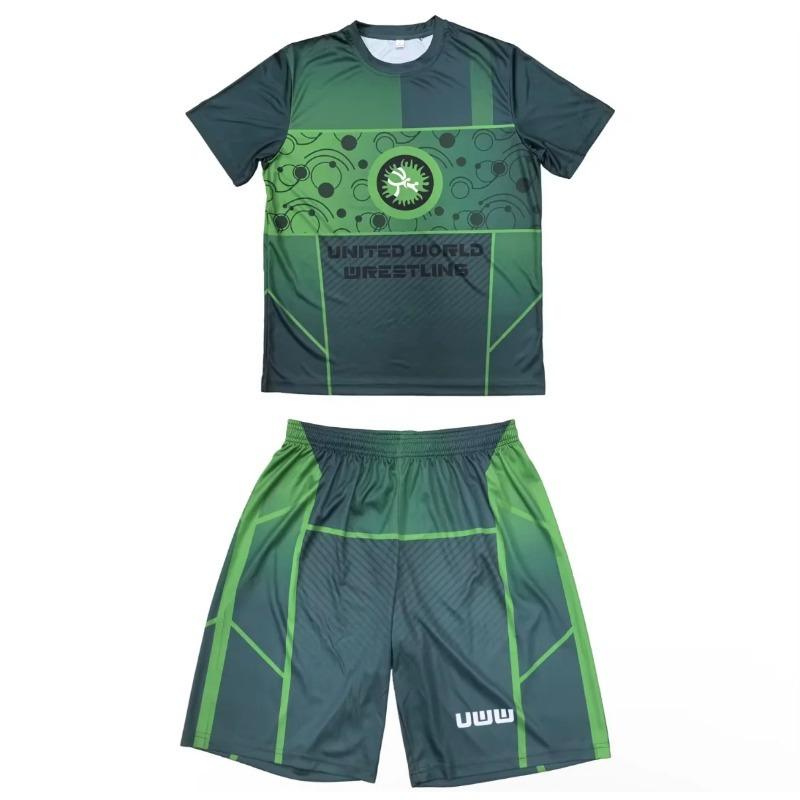 2026 Ny Herr Världsomfattande Brottningsteam Sportkläder Set Kortärmad T-shirt och Shorts för Träning Lätt Fukttransporterande