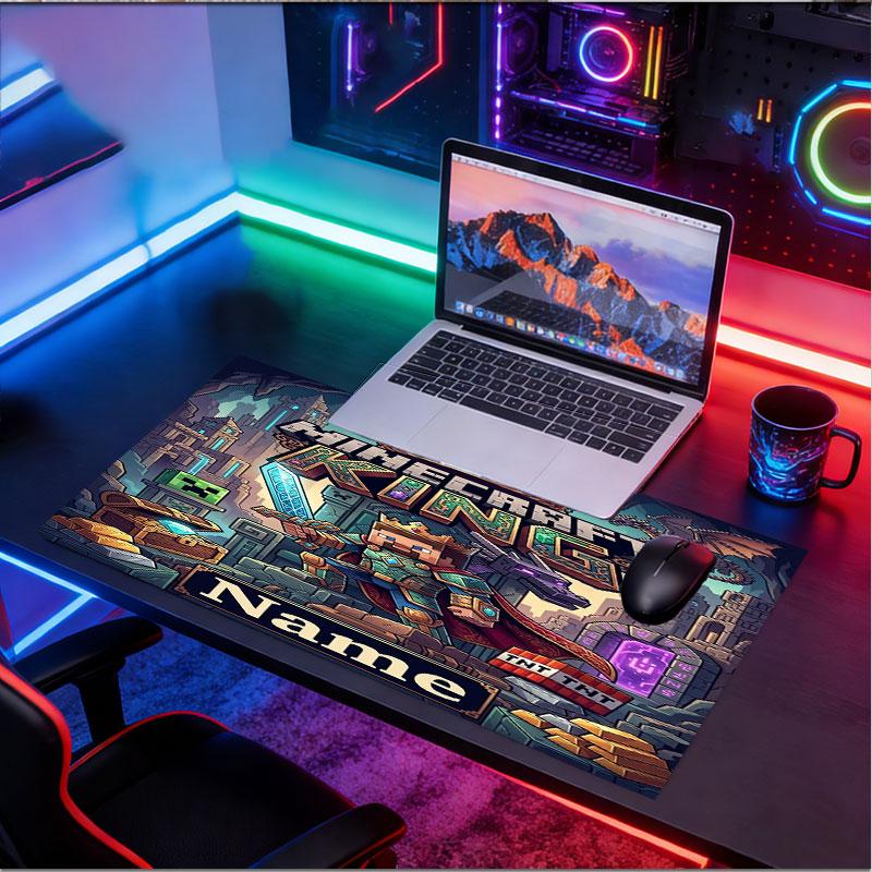 Custom Name Personalized Minecaraft Pattern Mousepad, Laptop PC Desk Mat, Decorative Desk Mat for Home Keyboard Pad Gift