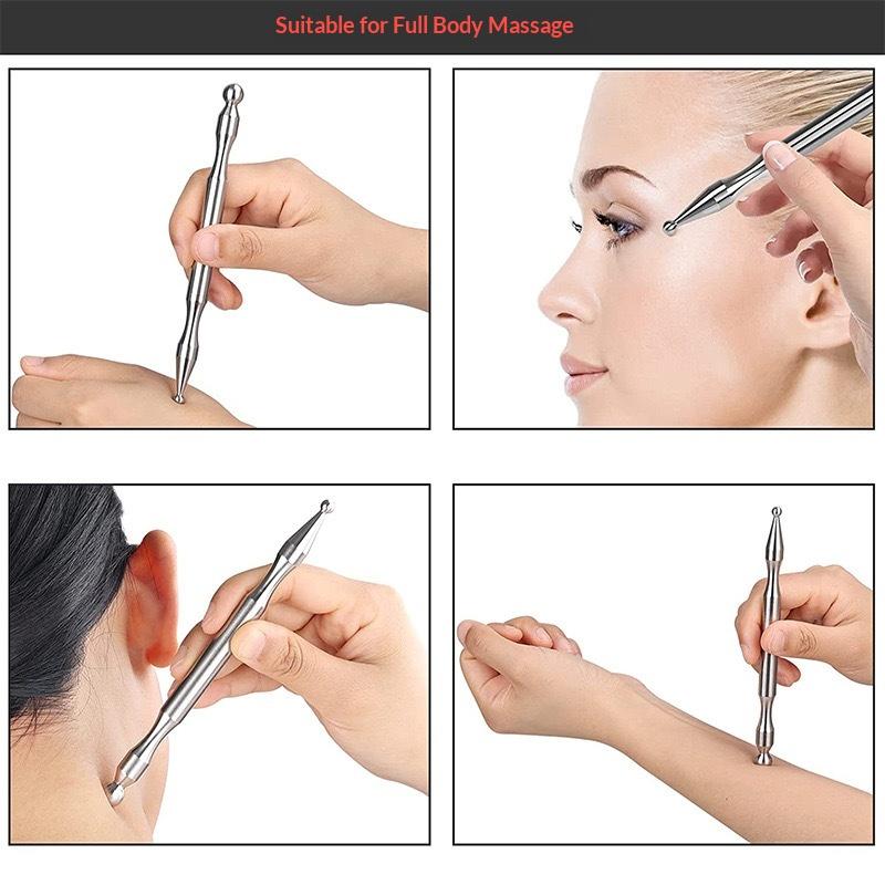 Facial Eye Massage Stick Acupuncture Pen Stainless Steel Magnetic Therapy Massage Trigger Point Massage Pen Facial Reflexology T