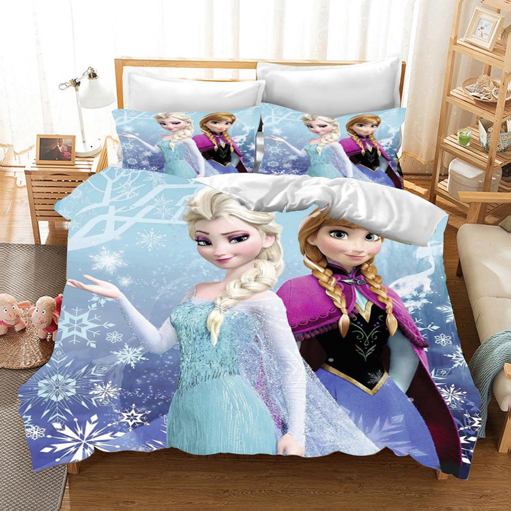 Children's Frozen Princess Bedding Set Elsa Bear Duvet Cover Queen with Pillowcase 3D Children's Bedding Set