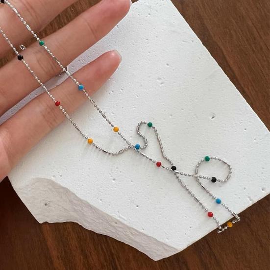 Women Necklace Multicolor Beads Adjustable Length Choker Necklace Versatile Layered Look Bracelet Weddings Parties Jewelry Accessories