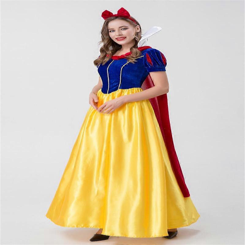 Adult Snow White Dress Costume with Cape Halloween Stage Performance Cosplay Outfit Disney Princess Gown Blue Yellow Classic