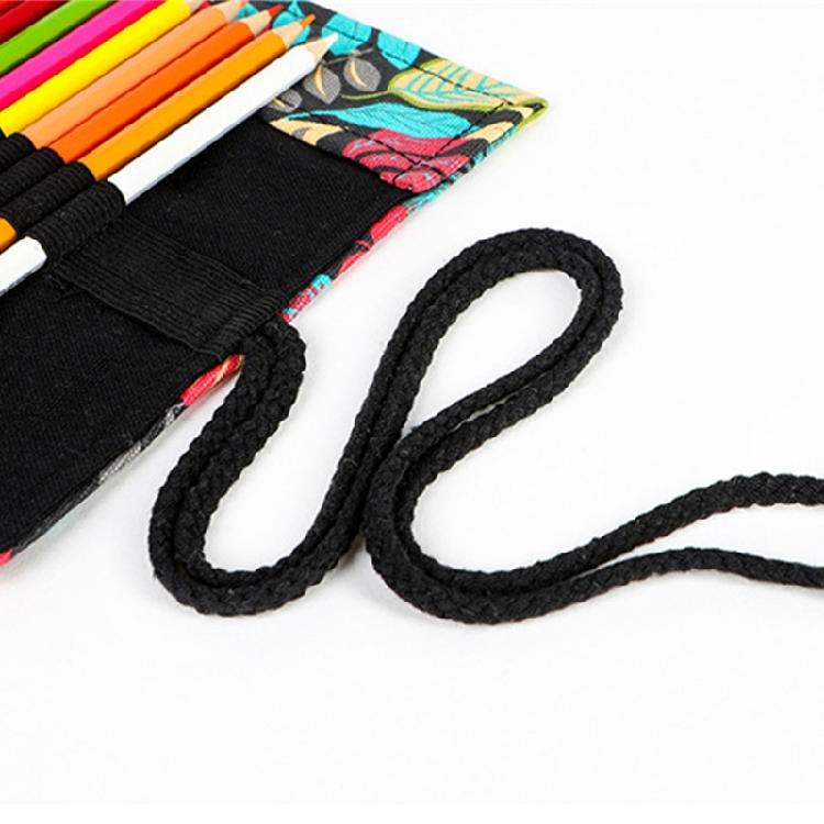 12/24/36/48/72 Holes Leaves Print Pencil Organizer Bag Canvas Pencil Wrap Pencil Roll Bag Pencil Storage Bag