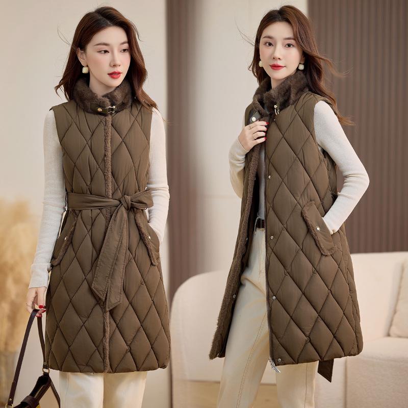 New fall and winter women's hair collar sleeveless undershirt solid color thickened warm sports and leisure loose lightweight jacket