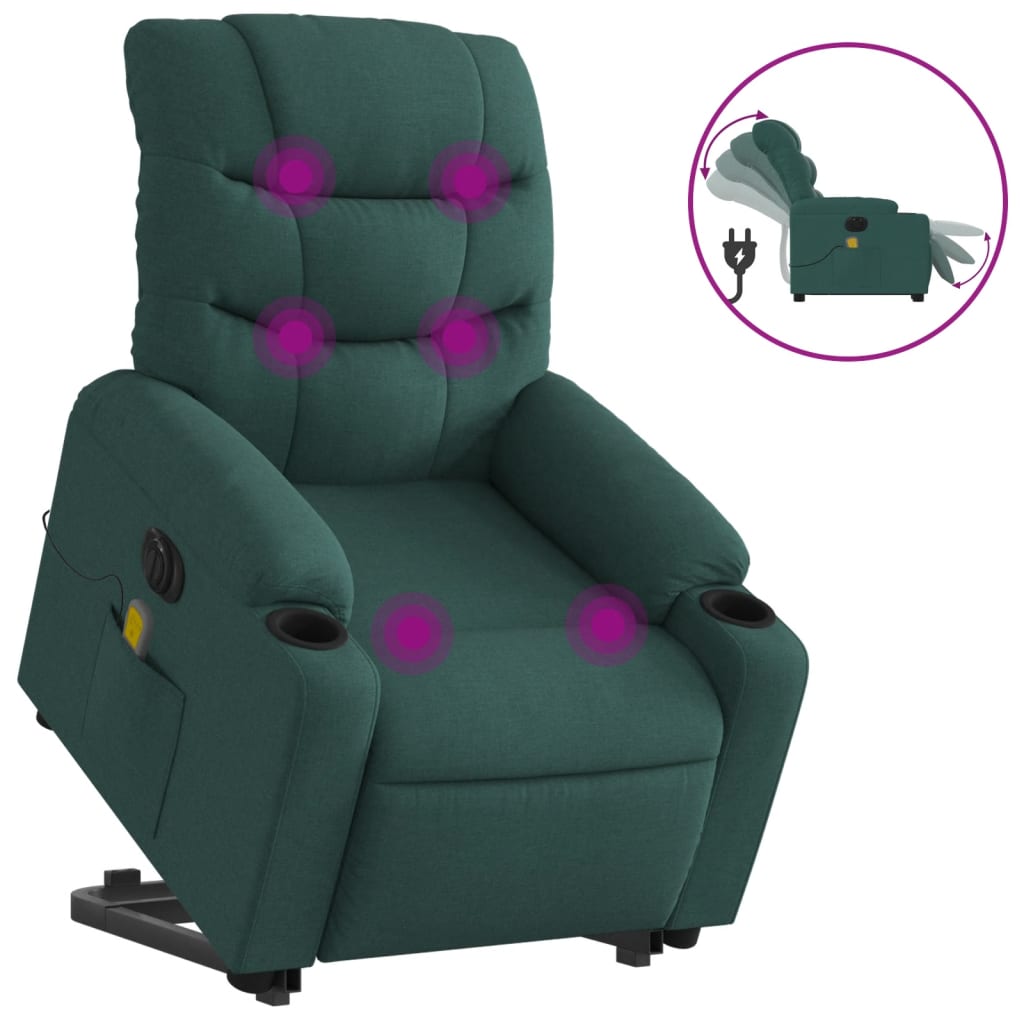 Vidaxl Lift Recliner Massage Chair, Electric, Reclining, Green