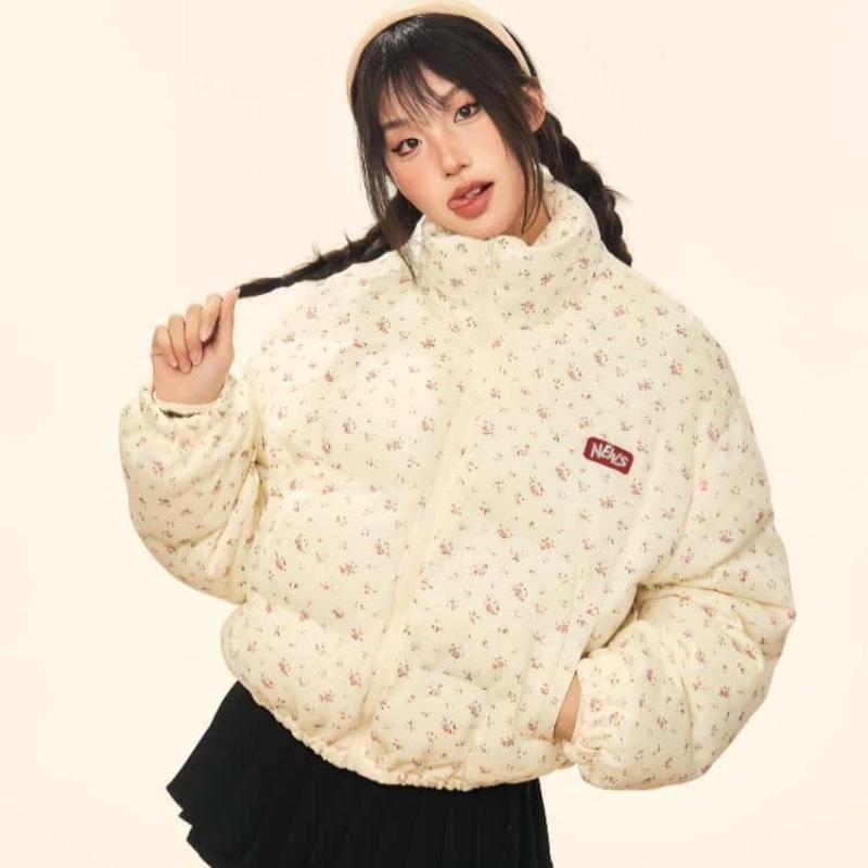 

Новая ретро маленькая цветочная полная печать воротник-стойка короткая хлопковая одежда женская зимняя утолщенная хлебная одежда куртка L