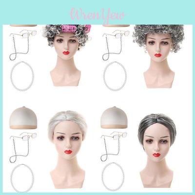 Short Curly Granny Wig Set For Halloween Costume With Various Stylish Colors