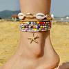 7pcs Charm Holiday Starfish Multi-layer Anklet Stretch Anklet Set Fashion Beach Jewelry