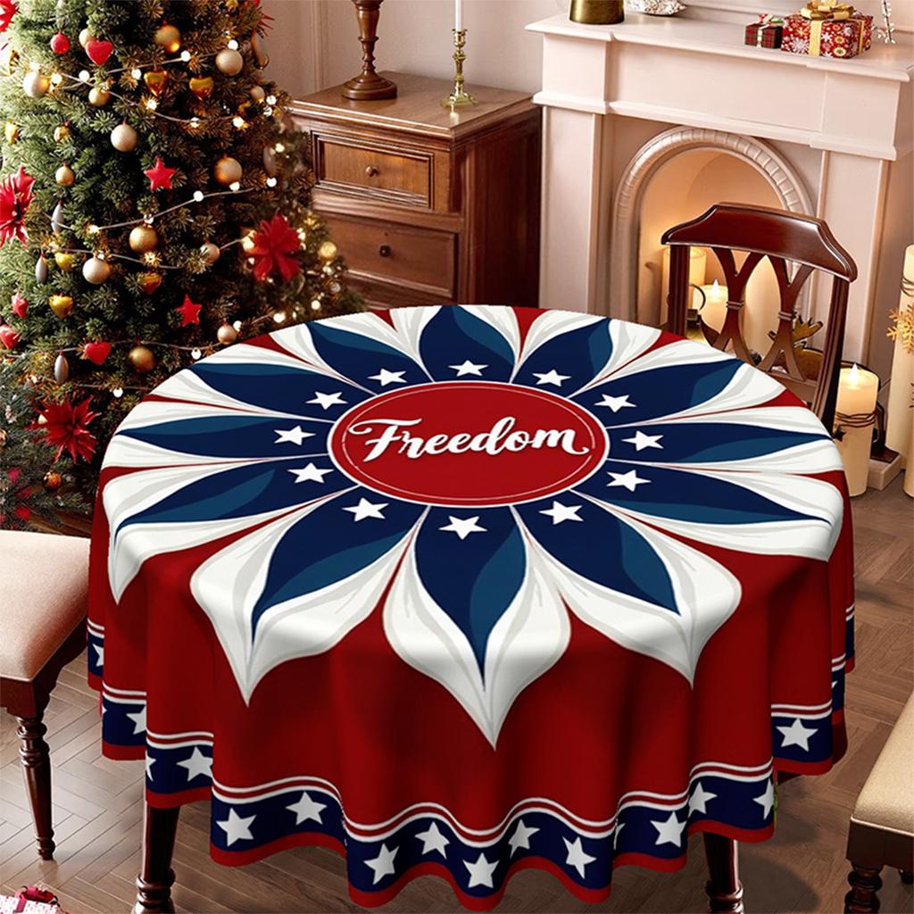 Round Tablecloth Polyester Material Star Pattern Freedom Letter Print Suitable for Dining and Party Use Decoration