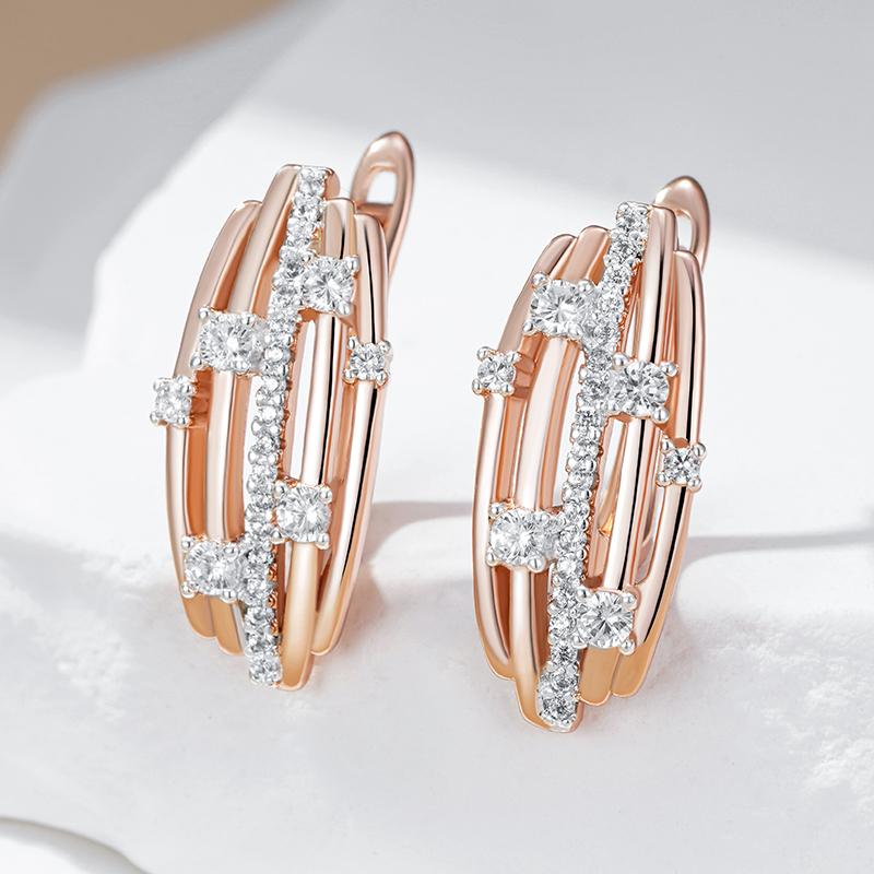 Luxuriöse Glänzende Natürliche Zirkon Tropfenohrringe Für Damen Fassungsdesign Roségold Farbmischung Braut Hochzeitsschmuck