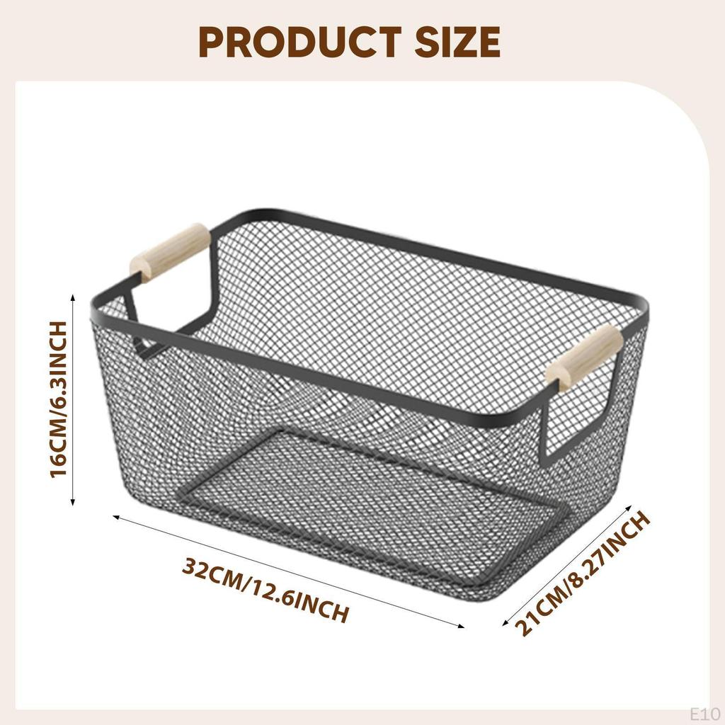 Mesh Container with Wooden Handles for Kitchen Organization And Vegetable Storage