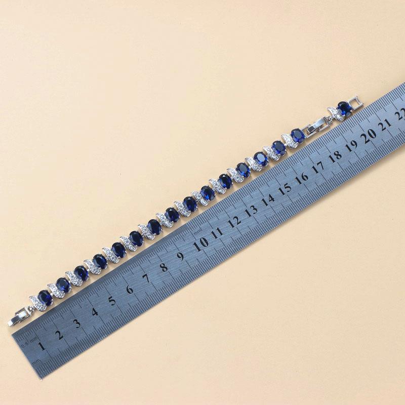 Qualità   Bracciale a Maglia di Catena Overlay Bangle Lunghezza Regolabile 18+3 Cm Gioielli da Donna per Matrimonio con Pietra Blu
