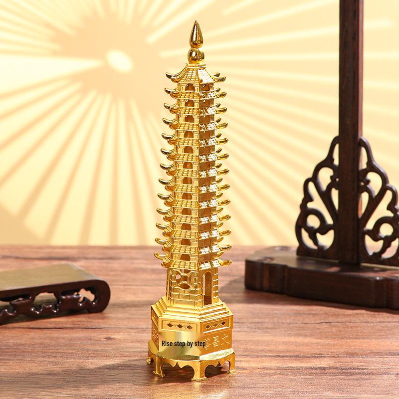 Creative Metal Thirteen-Story Wenchang Tower Desk Ornament - Perfect Decorative Gift for Study or Living Room 13cm - 9 Levels