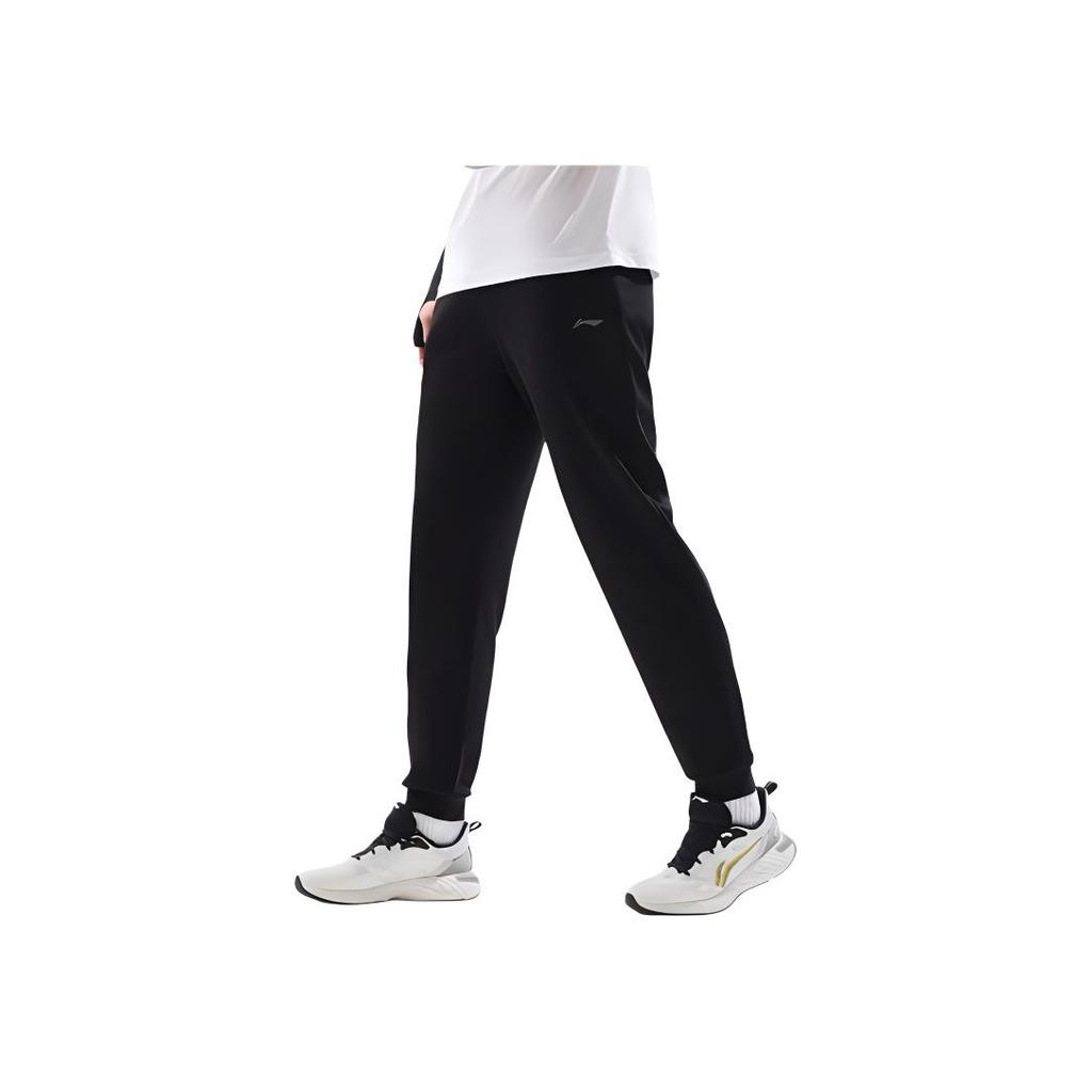 Li-Ning Fitness Series Solid Color Moisture Wicking Quick Dry Tapered Knit Sports Pants Men Bottoms Black AKLU481-1