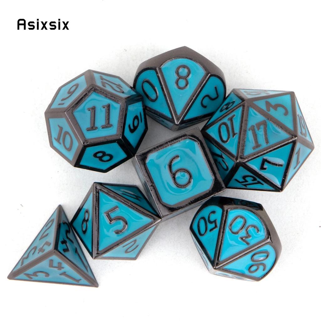 7 Pcs Black Green Standard Metal Dice Solid Metal Polyhedral Dice Set Suitable for Role-Playing RPG Board Game Card Game