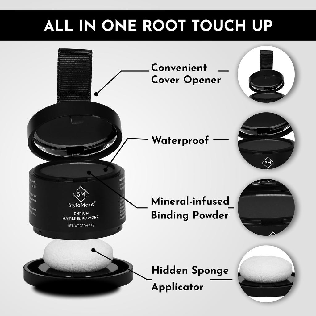 StyleMake Enrich Hairline Powder for Women & Men | Root Touch Up for Grey Hair | Hair Toppers | Hair Cover-Up Powder | Instantly Covers Hair Loss,