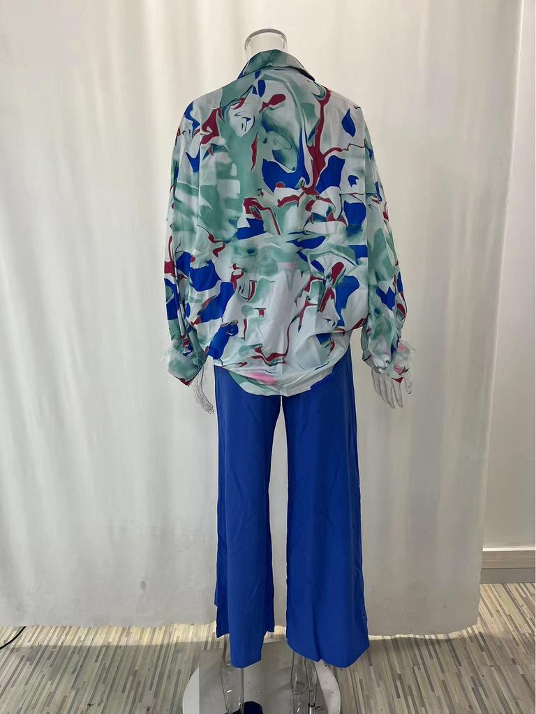 2026 Spring European & American Women's Printed Shirt & Elegant Wide-leg Pants Fashion Set