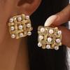 Light Luxury Hepburn Style Elegant Geometric Earrings Woven Hollow Inlaid Pearl Design Stud Earrings For Women Fashion Jewelry