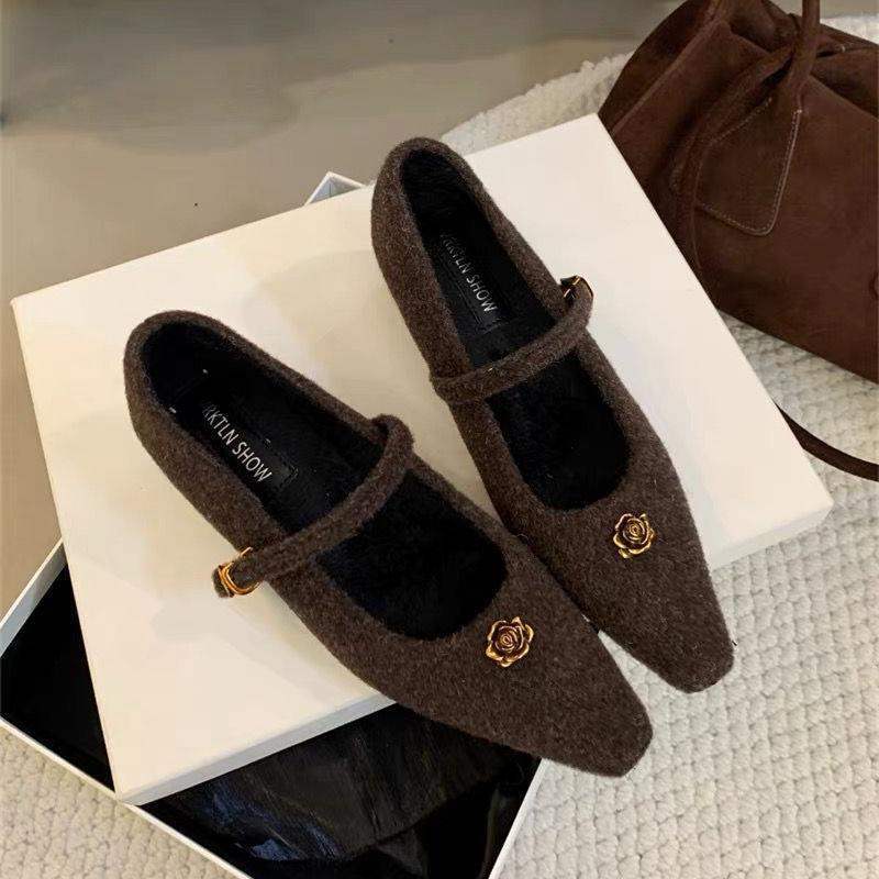 Square Head Thick Heel Fluffy Shoes Women Wear Autumn and Winter New Gentle Fairy Mary Jane Single Shoes French Evening High Heels