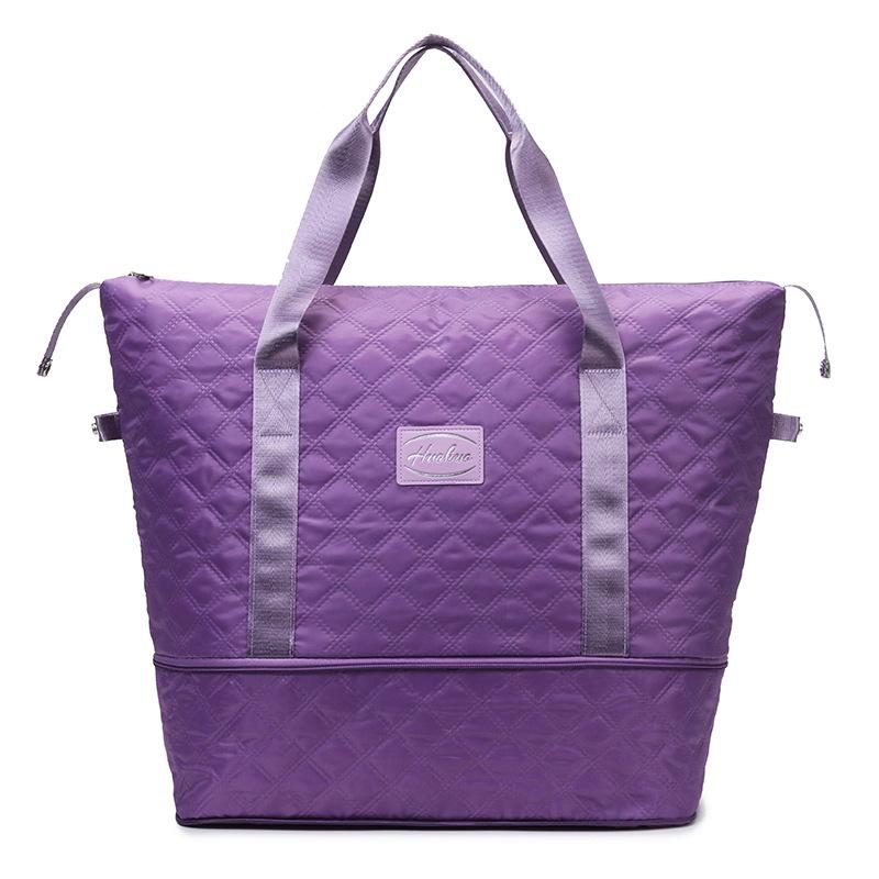 Expandable outing, large capacity, fashionable diamond lattice handbag, wet and dry separation sports fitness bag, can be set with a pull bar