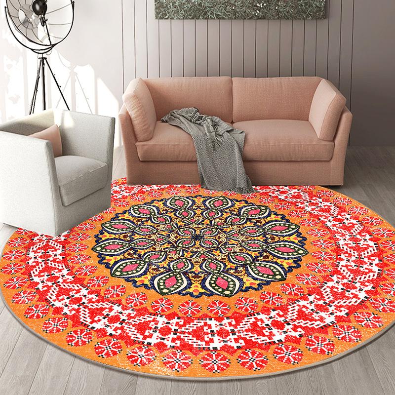 Ethnic Style Circular Living Room Carpet Nordic Bedroom Bedside Mat Dressing Table Computer Chair Floor Mat