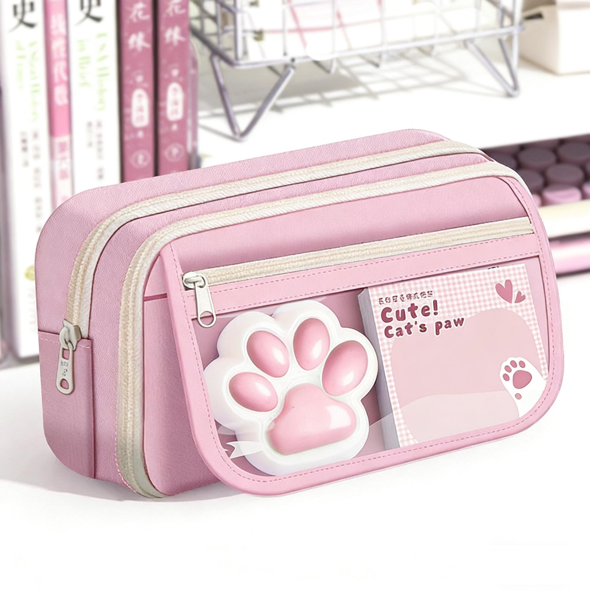 

Cute Cat Paw Pencil Case With A Stress-relief Cat Paw Stationery Bag Back To School Kawaii 9-layer Pencil Pouch Office Supplies рожевий