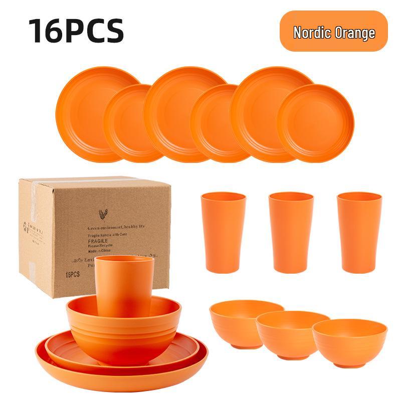 Cross-border Plastic Tableware Set: Plates, Bowls, Cups, Vomit Bowls, 24-Piece for Home Use.