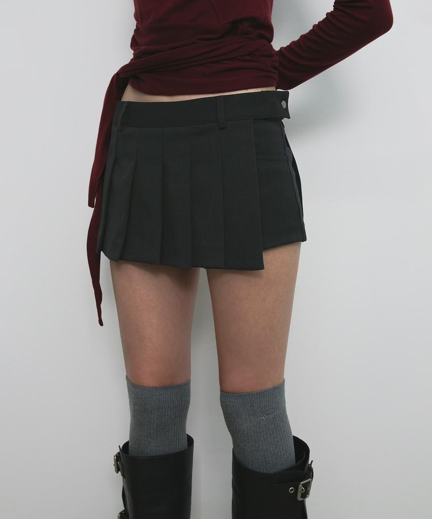 Saendeulig Layered Pleats Wrap Skirt Pants_Charcoal