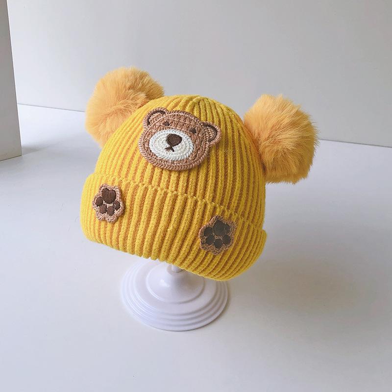 Baby hat autumn and winter fleece thickened knitted hat bear cute super cute baby wool hat men's and women's hat Korea