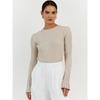Women's Crewneck Knitted Sweater, Long Sleeve Pitted Stripe Base Layer, Solid Color Tight Autumn and Winter Top