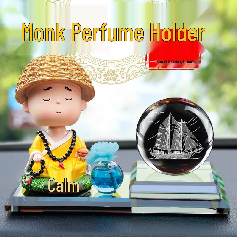 Solar-Powered Monk Car Perfume Shaking Head Cartoon Ornament