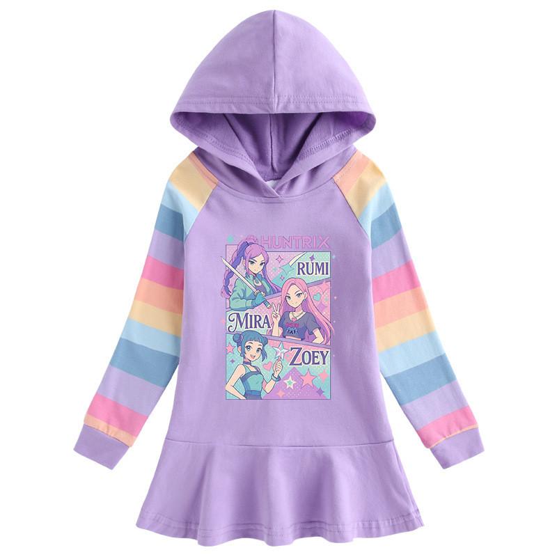 Mehrfarbiges Mädchen Kpop Rumi Zoey Mira Hunters Bedrucktes Kapuzenkleid