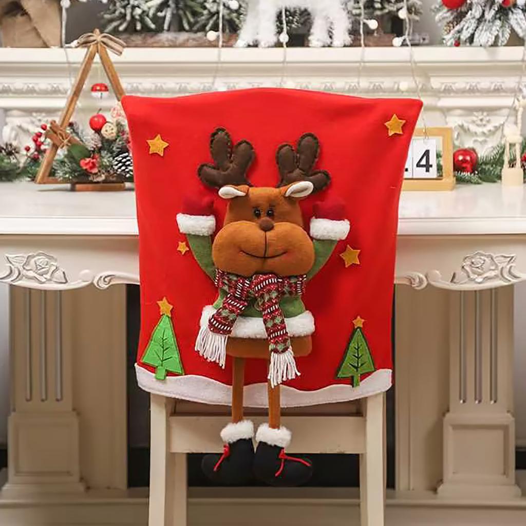Christmas Chair Cover Snowman Santa Claus Elk Deer Chair Cover Christmas Table Decoration Dining Chair Cover Xmas Party Supplies