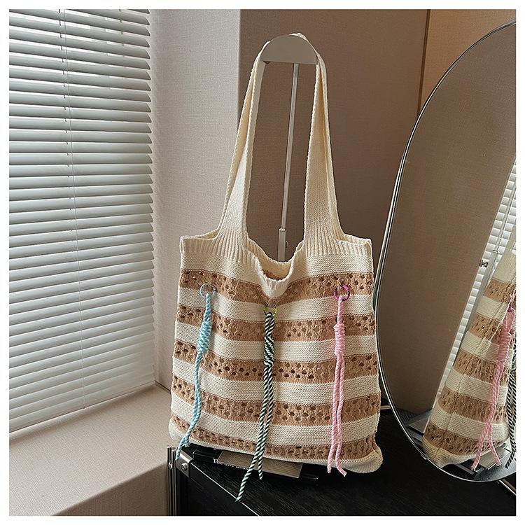 

Вязаная плетеная сумка женская большой вместимости новая летняя универсальная на плечо для покупок высококлассная сумка-тоут хаки