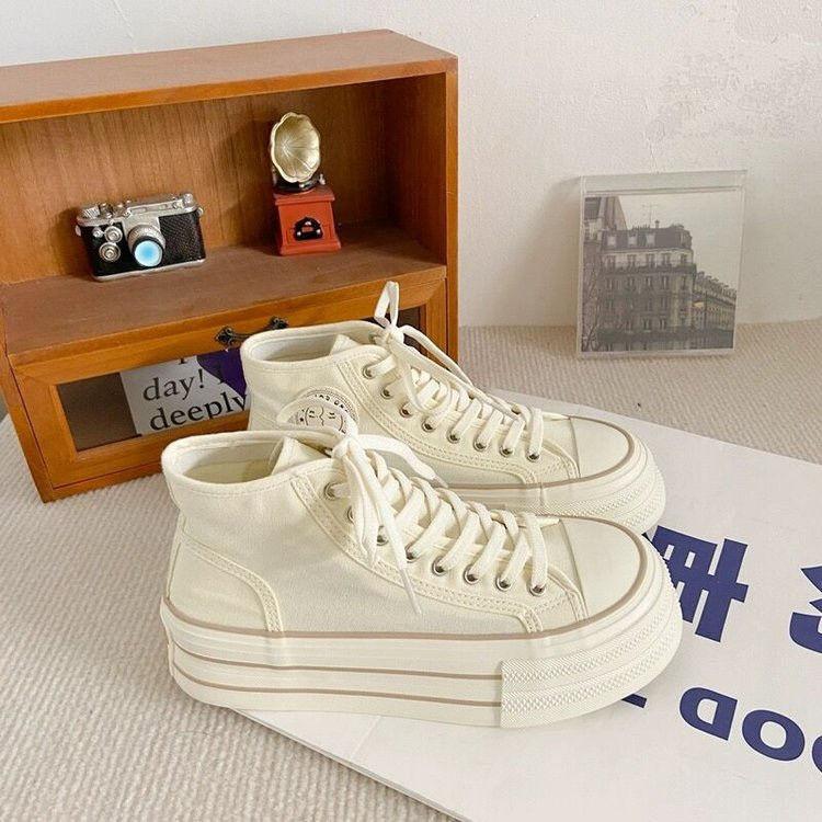 

Высокие универсальные парусиновые кеды весна толстая подошва увеличивающие рост маффины студенческая ниша 35 молочный белый
