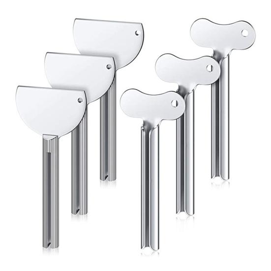 Toothpaste Squeezer Metal Tube Squeezer Stainless Steel Key Shape Manual Toothpaste Roller Portable Tube Wringer for Paint Hair Dye Cream Cosmetic