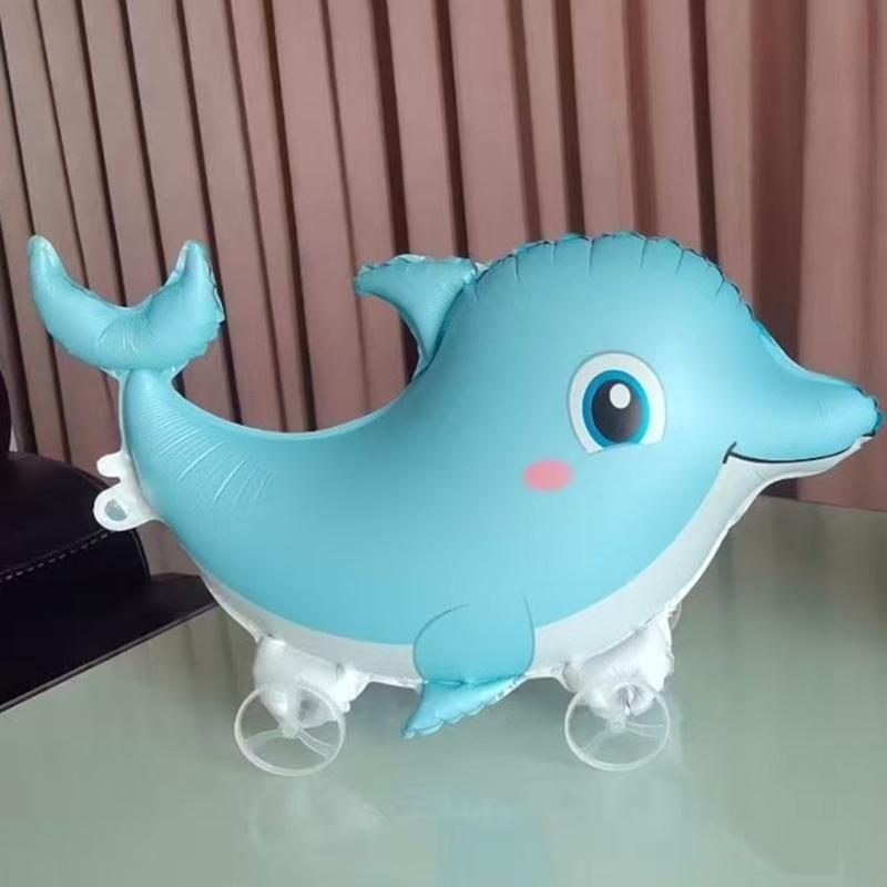 4D Cartoon Foil Balloons Elephant Stand Walking Balloon With Wheel For Kids Birthday Party Decoration Baby Shower