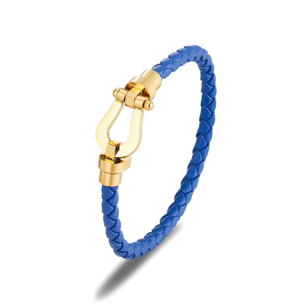 "Gold-Plated Titanium Steel Horseshoe Buckle Bracelet, Stainless Steel U-Shaped Design, Braided for Men & Women, DIY Couple's Accessory"
