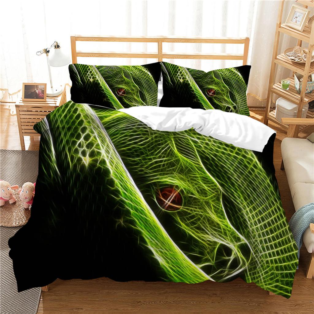 3D-Schlangen-bedrucktes Bettwäsche-Set mit weicher Tierbettwäsche und Kissenbezügen, 2/3-teilig, Einzel-/Doppelbett, Jungenzimmer, volle Größe, schnell trocknend, waschbar, Heimtextilien