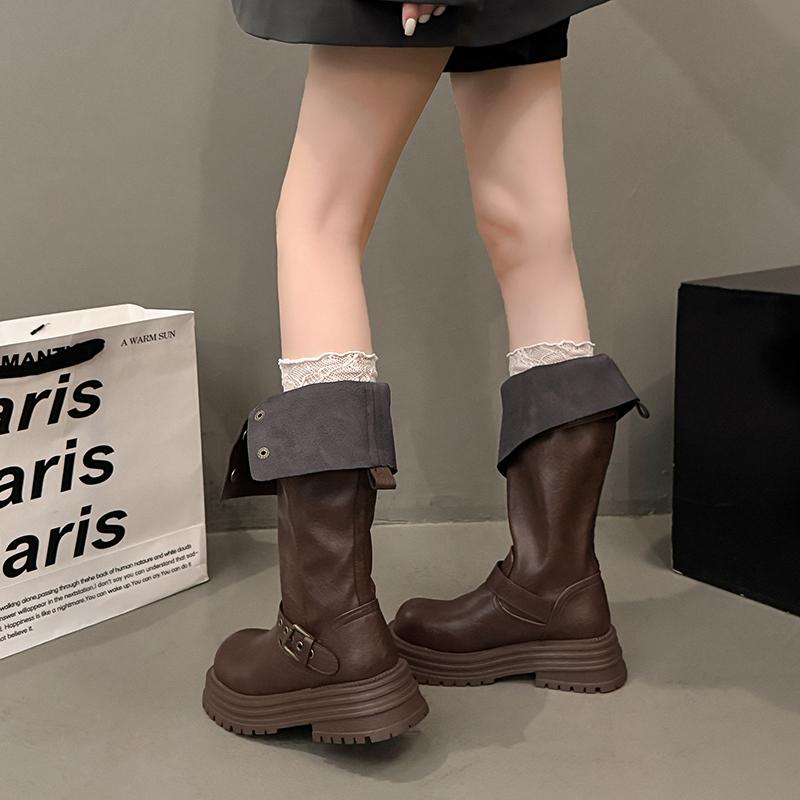 Punk Style Platform Woman Knee High Boots Fashion Height Increase Slip On Shoes Female Knight Booties Shoes