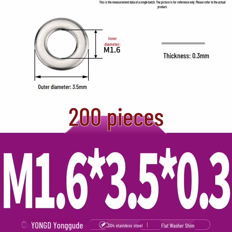 304 Stainless Steel Thickened Flat Washer / Ultra-thin Metal Gasket, Sizes M1.6-M10