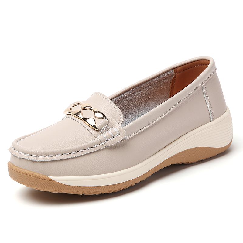 

Women’s Moccasins Loafers Leather Office Shoes Casual Slip On Soft Nurse Shoes Black Walking Shoes for Lady EU:35 бежевый