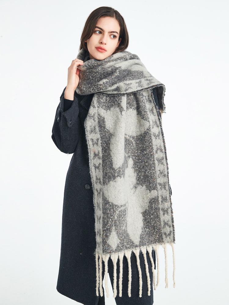 Women Winter Retro Knitted Scarf Headscarf Ladies Casual Animal Print Tassel Warm Scarve Mujer Foulard Thick Wrap Shawl New