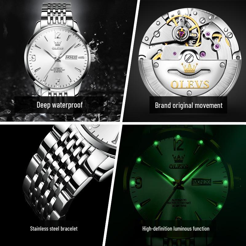 Oulishi Olevs Dual Calendar Automatic Mechanical Men's Watch - Popular Douyin Hot Seller